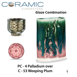 Palladium PC-04 over Weeping Plum C-53 Pottery Cone 5 Glaze Combination